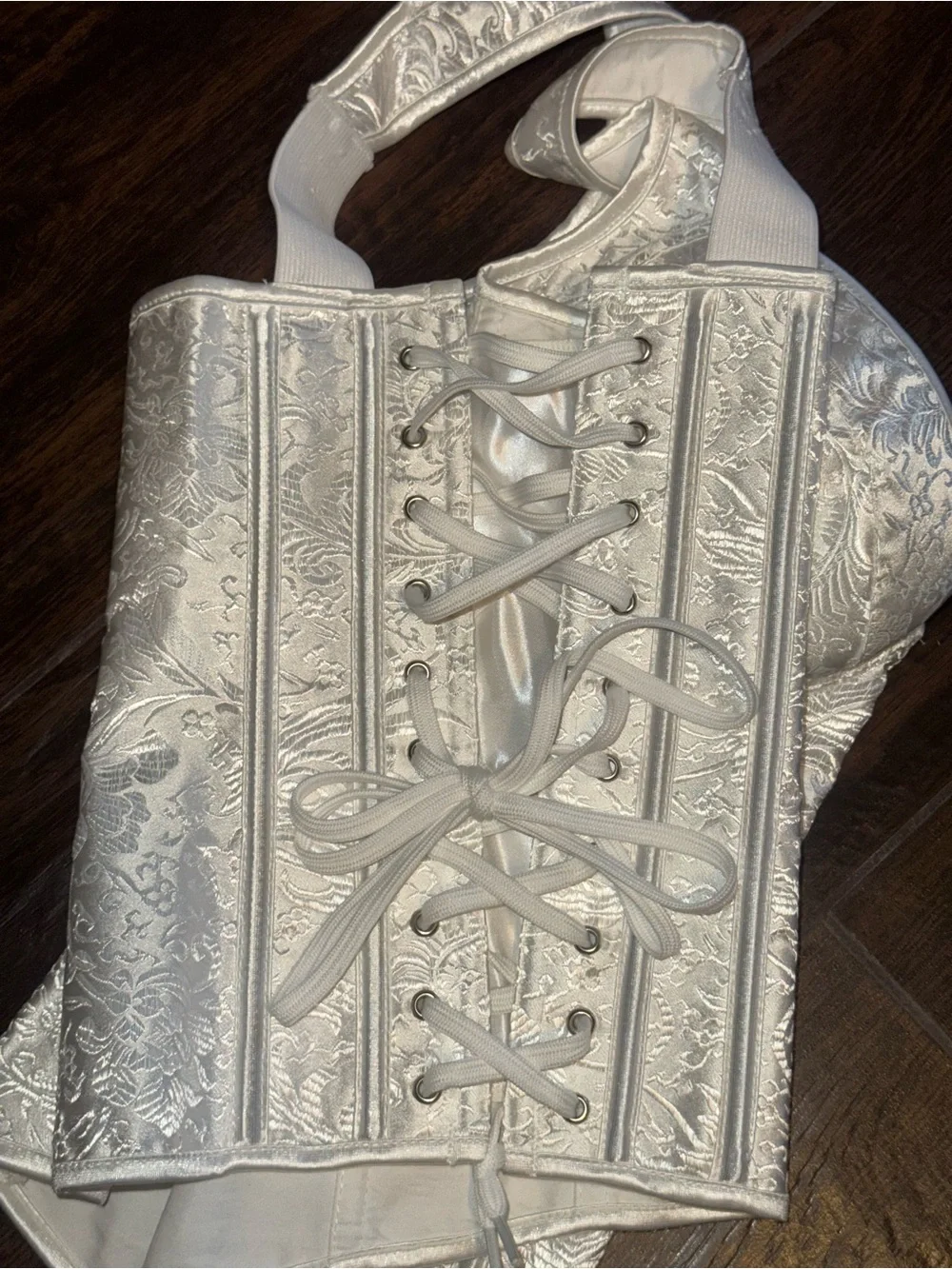 Kimring Gothic Jacquard Shoulder Straps Tank Overbust Corset Bustier White XL